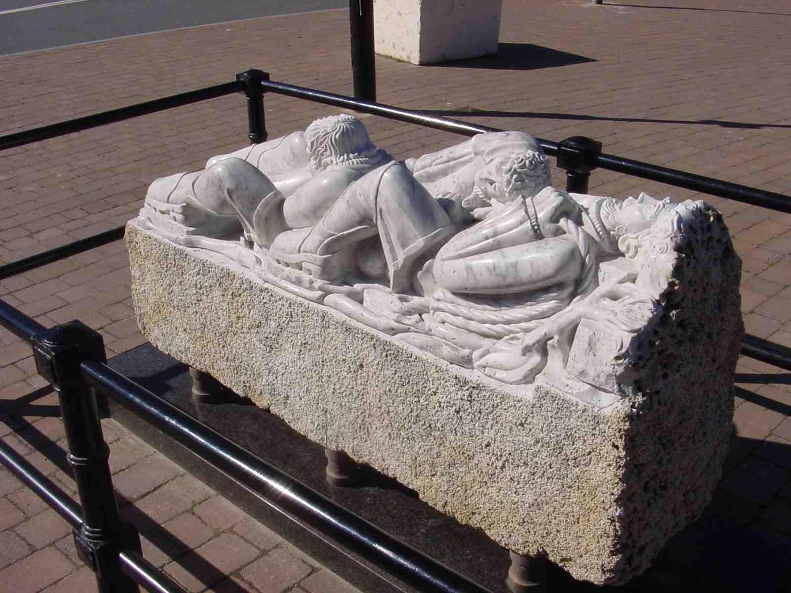One of the blocks of marble that was recovered from the Tal-y-Bont site that has been carved and is now on display on the quayside in Barmouth